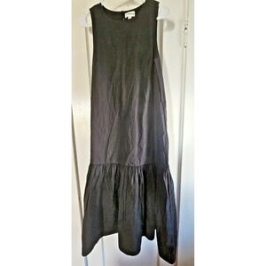 THE DROP woman‎ black ruffle hem sleeveless 100% cotton maxi dress pockets Small